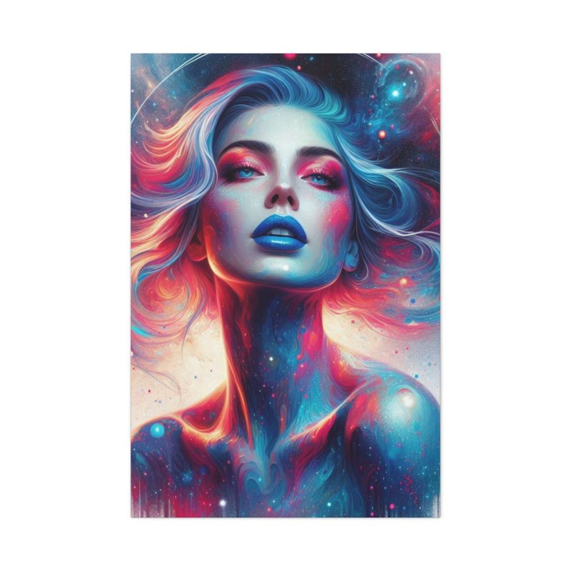 Vibrant Cosmic Woman With Blue Lipstick Canvas Art