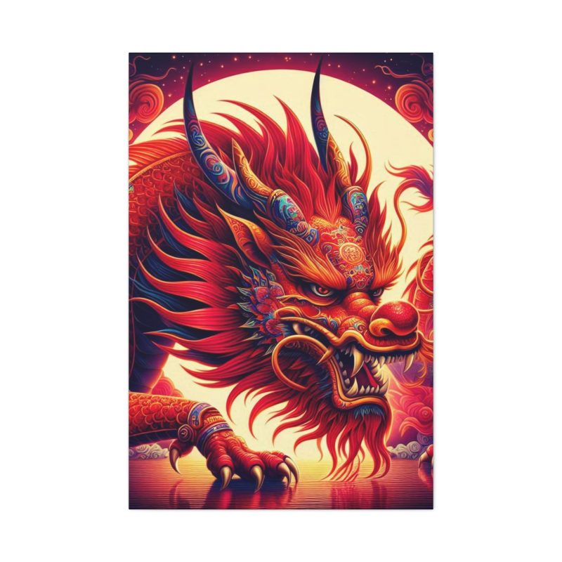 Vibrant Red Chinese Dragon Canvas Art