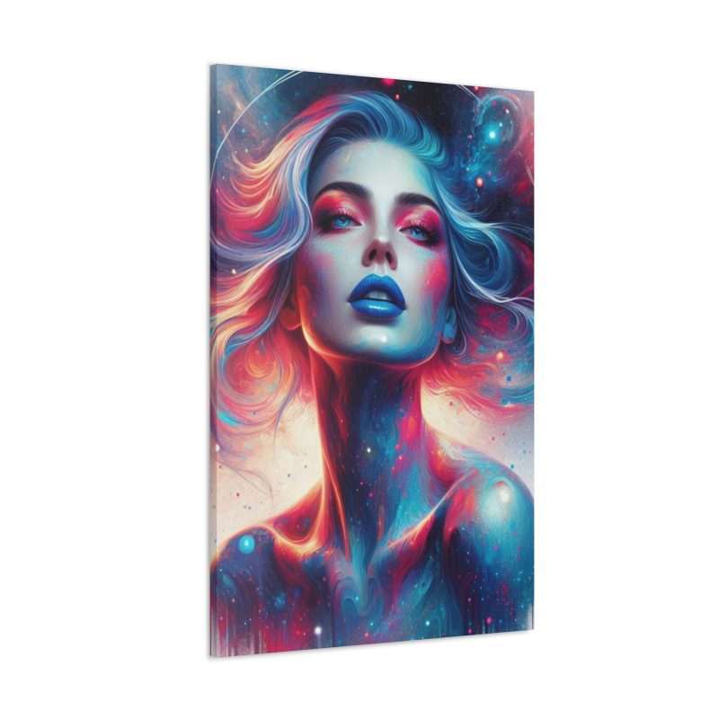 Vibrant Cosmic Woman With Blue Lipstick Canvas Art - Image 2