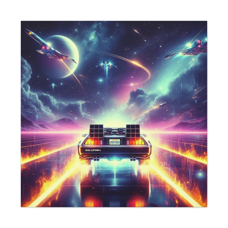 Back to the Future Delorean Flying Space Canvas Art