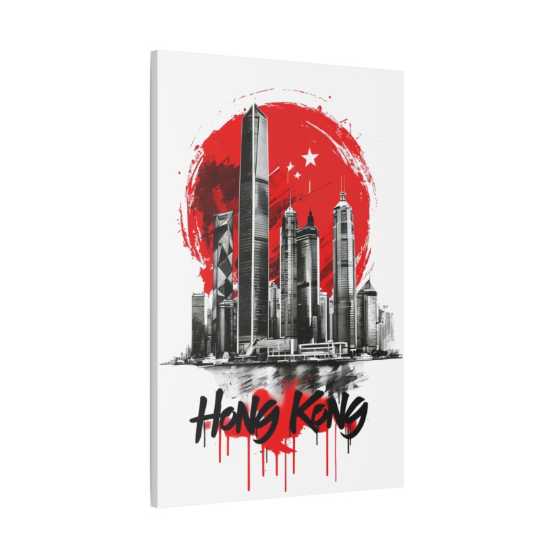 Hong Kong Skyline Stretched Satin Canvas Art - Image 2