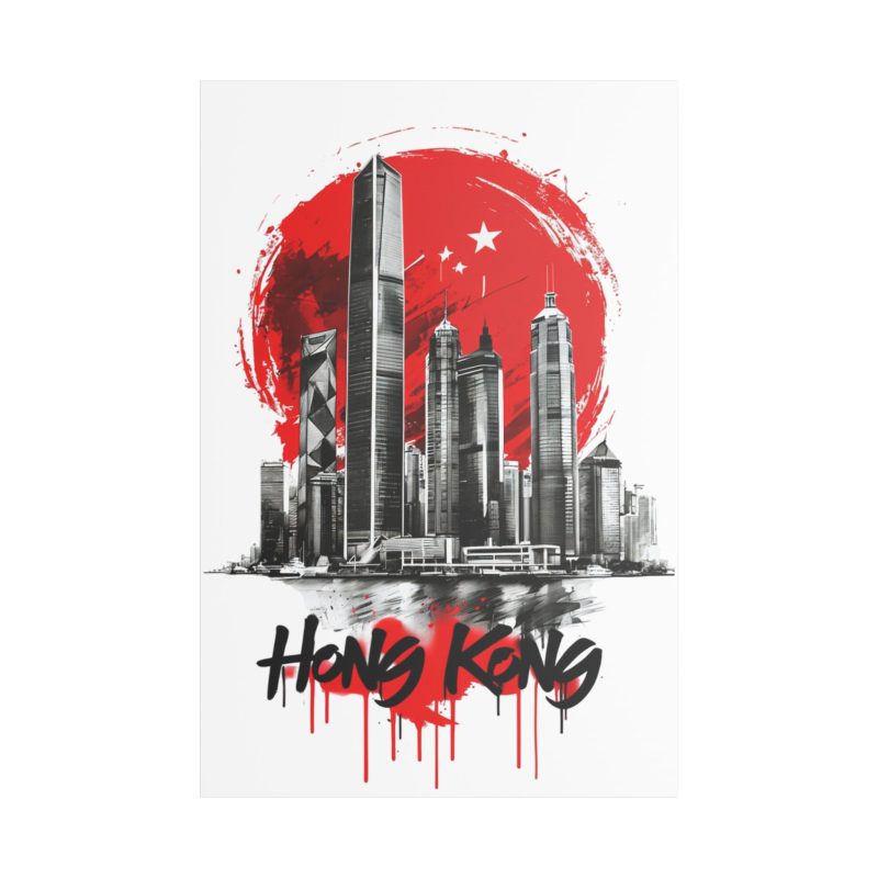 Hong Kong Skyline Stretched Satin Canvas Art